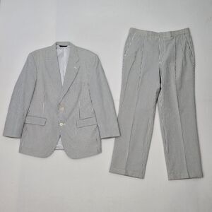 Brooks Brothers Seersucker Suit Mens 40S (34 x 28) Blue White Cotton Berkeley
